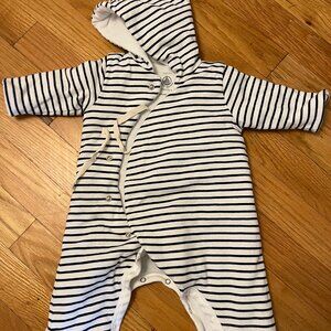 NWT Petit Bateau Baby Hooded Sailor Striped Plush Cotton Jumpsuit